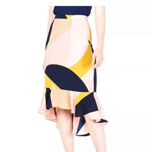 NWT Bar III trumpet asymmetrical ruffle hem skirt abstract geo BG Lava Lamp